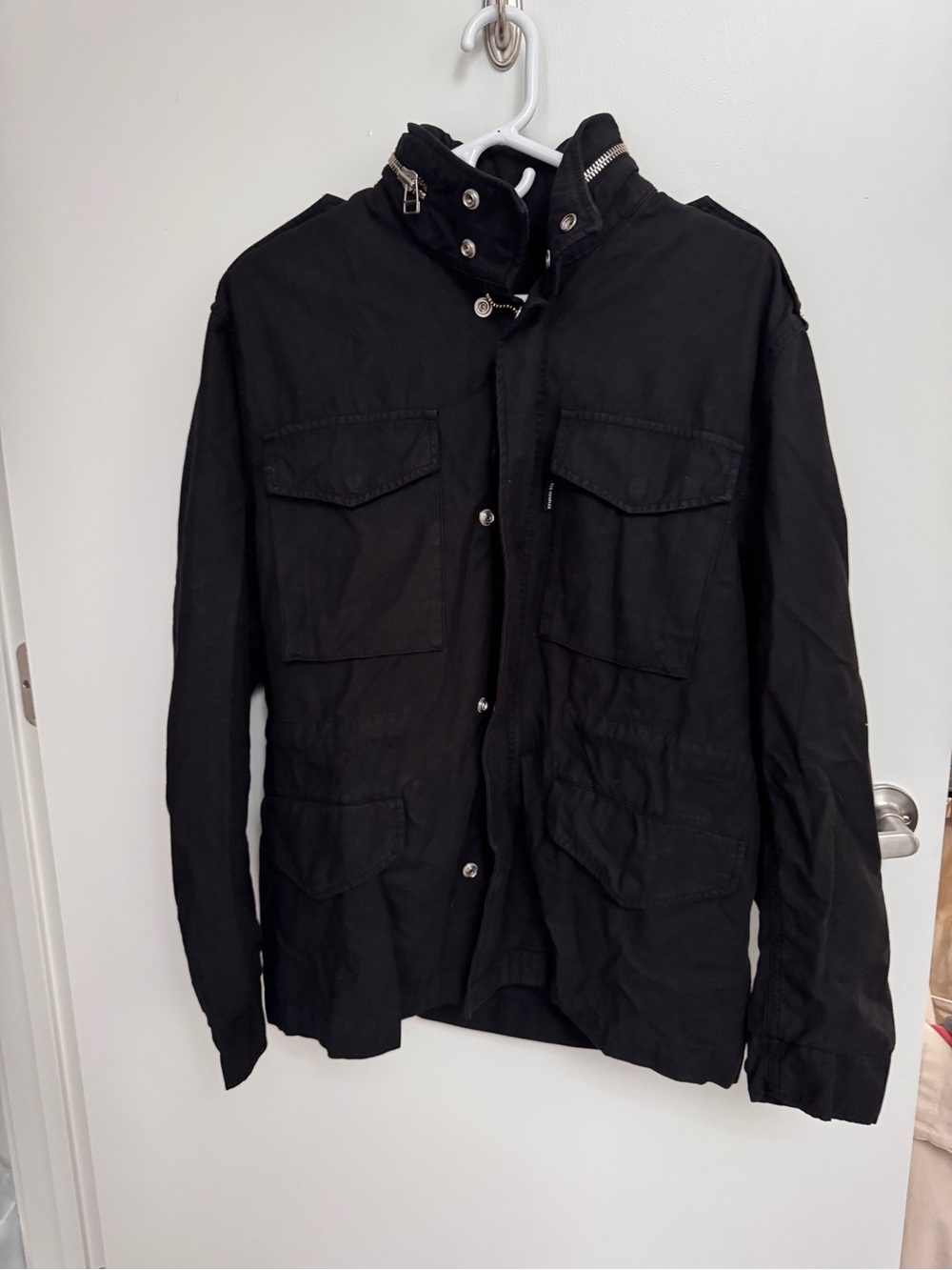 The Kooples Black Military Field Jacket with Multi-Pocket Front